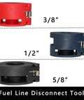 Air Conditioning Line Disconnect Tool Set For Air Conditioning And Fuel Lines, showing 3/8, 1/2, 5/8 inch connectors