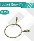 Heavy Duty Fuel Line Hose Clip Set, 20 Pieces, 32mm ID, 36mm OD, 2mm Wire, 65Mn Spring Steel Clamps, gold finish, front view