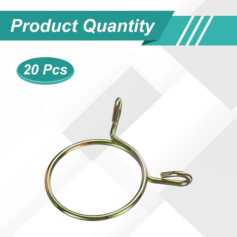Heavy Duty Fuel Line Hose Clip Set, 20 Pieces, 32mm ID, 36mm OD, 2mm Wire, 65Mn Spring Steel Clamps, gold finish, front view