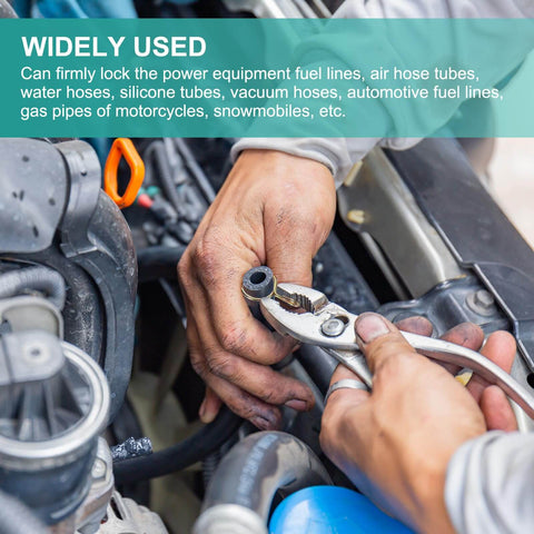 Hands installing Heavy Duty Fuel Line Hose Clip Set, 32mm ID, 36mm OD, 2mm Wire, 65Mn Spring Steel Clamps For Air Hoses