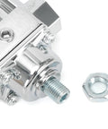 Close-up of Adjustable Fuel Pressure Regulator With Gauge for Holley and Edelbrock Carburetors, metal fitting, Model 12-804.