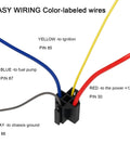 Color-labeled wires for Heavy Duty 12V Fuel Pump Relay Kit With 60 Amp Waterproof Relay, Bypass Switch, Long Wiring Harness