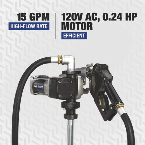 Roughneck Heavy-Duty Fuel Transfer Pump - 15 GPM, 120 Volt AC, Auto Nozzle, Gasoline Compatible, side view image