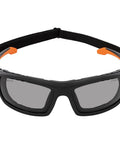 Front view of Full Frame Gasket Safety Glasses With Foam Seal Anti Fog UV Scratch Resistant showing strap and foam seal
