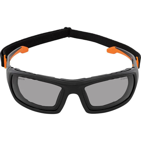 Front view of Full Frame Gasket Safety Glasses With Foam Seal Anti Fog UV Scratch Resistant showing strap and foam seal