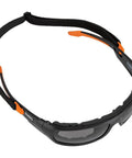 Top view of Full Frame Gasket Safety Glasses With Foam Seal Anti Fog UV Scratch Resistant showing black frame and nylon strap.