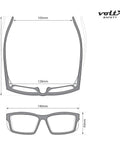 Technical diagram of Full Lens Reading Safety Glasses 1.5 Diopter ANSI Z87.1 CE EN166F Anti Fog UV400, showing frame dimensions.