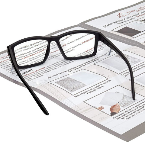 Full Lens Reading Safety Glasses 1.5 Diopter ANSI Z87.1 CE EN166F Anti Fog UV400 resting on instruction sheets
