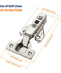 Full Overlay Cabinet Door Hinges With Soft Close Damper 105 Degree Adjustable Concealed Hinges dimensions illustration