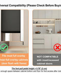 Diagram showing compatibility of Pack Of Two Hands Free Cabinet Foot Pulls For Touchless Trash Drawers And Full Overlay Cabinets with examples
