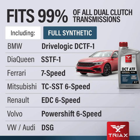 Full Synthetic DCT ATF For Direct Shift Gearboxes And Dual Clutch Transmissions OEM Grade 1 Quart with car image and compatibility list