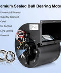 Universal Furnace Blower Fan Replacement For Dayton 1TDT8 5C508 Century 9459 JE2J047NS JEJ047 115V 50 60Hz Easy Install Plug And Play And Quiet Performance For HVAC Systems Criditpid, shown front view with ball bearings and motor casing.