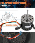 Front view of Replacement 1/2HP 115V Blower Motor for Goodman Amana Janitrol Units 0131F00042SP 1130RPM with wires and diagram.