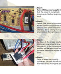 Furnace Blower Control Board Replacement With Time Delay Circuit Board For Goodman Daikin Amana Models PCBFM103S PCBFM131S OEM Replacement Easy Install And Broad Compatibility. Image shows a circuit board with wiring connections and step-by-step installation instructions.