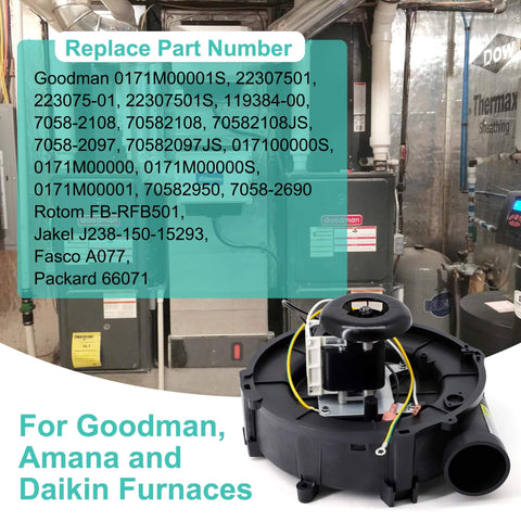 Furnace Draft Inducer Blower Motor Assembly Drop In Replacement For Goodman Furnaces Replaces 0171M00001S 22307501