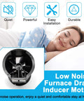 Draft Inducer Furnace Blower Motor Replacement for Nordyne Nortek Intertherm Miller Gibson Packard and More Easy Install Direct Fit Replacement Parts 903404 65404 SM3404 903404 1 621787 Hipoilk showcasing low noise feature with a person sleeping peacefully in the background.