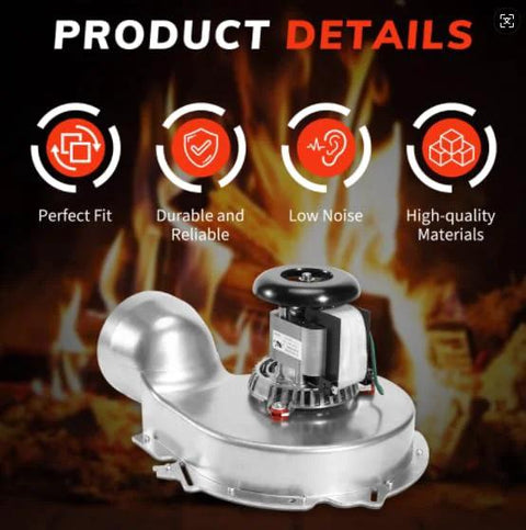 Furnace Draft Inducer Exhaust Vent Blower Motor For Fasco 70582726 And ICP Intercity Direct Replacement In Front Of Flames