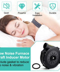Furnace Draft Inducer Blower Motor Assembly Drop In Replacement For Goodman Furnaces Replaces 0171M00001S 22307501 22307501 Jakel J23815015293 Rotom FB RFB501 And Other Compatible Parts with sleeping woman in background.