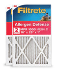 Enhance indoor air quality with this two-pack 16x25x1 pleated furnace filter featuring MERV 11, MPR 1000, and micro allergen defense