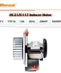 Side view of Furnace Draft Inducer Blower Motor Assembly Replacement HC21ZE117B For Carrier Bryant Payne Jakel Units.