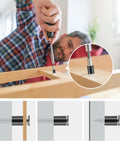 Man using 250 Pcs Black Nylon Round Spacer Assortment Kit With 12 Lengths 3mm To 35mm For M6 Screws ID 6mm OD 11mm Non Threaded Plastic Spacers KWOKWEI Outlet Screw Spacers For Electronics And Electrical Projects on wood assembly