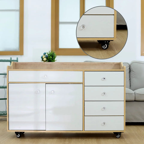 White cabinet on black caster wheels from Set Of 8 2 Inch Heavy Duty Industrial Caster Wheels With Brakes And Quiet PU Construction