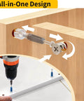 138Pcs Cam Locks For Assortment Kit with 3 In 1 Eccentric Hardware Wheels shown in cabinet assembly