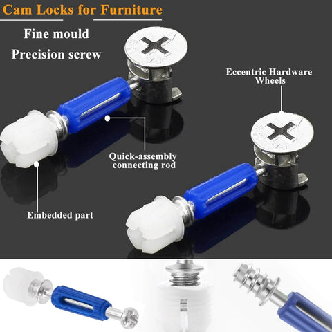 Cam Locks For Furniture Kit With 380 Pieces Including 300 Multi Size Cam Bolts And Nuts, 80 Wood Dowel Pins, 3 In 1 Eccentric Wheel Fasteners For Cabinets Wardrobes And Drawers