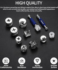 Cam Lock Nuts And Screws Set 110 Pcs Alloy Steel 3 In 1 Furniture Connecting Cam Locks For Drawer Cabinet displayed on black surface