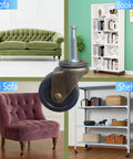 Antique Style Furniture Casters Set Of 4, 1-1/2 Inch Wheels, 5/16 Inch Axle showcased with couches, bookshelf, shelves.