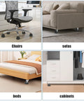 4 Pack 3x3 Inch Furniture Stopper Cups used under chairs, sofas, beds, and cabinets to protect floors and prevent scratches.