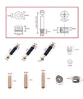 Effortless furniture assembly with a 300-piece 3-in-1 connecting hardware set including dimensions of cam locks, dowels, nuts