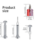 Product size of M4 Furniture Bolts And Sleeves 130 Pcs Cabinet Panel Connectors with Philips Head, showing measurements and screwdriver.