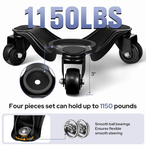 Four-piece set of 1150LBS Furniture Dolly, 10" Heavy Duty Moving Dolly with 3 Wheels for moving sofa, piano, cabinet, smooth bearings