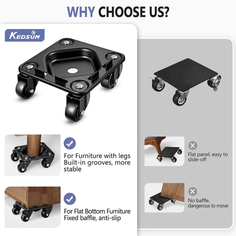 1500 lb heavy duty furniture dolly with anti slip groove design and L shaped baffles for stable furniture moving