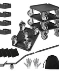 Heavy Duty 1500LBS Furniture Dolly & Movers with 5X 360° Wheels - Carbon Steel Panel & Non-Slip Casters set with accessories