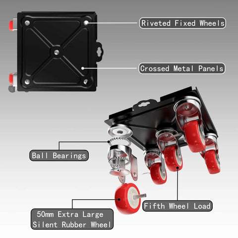 Furniture Dolly and Furniture Movers with 5-Wheel Carbon Steel Panel, Heavy-Duty Lifter and 360° Rotatable Rubber Wheels, Max Load 3474 LBS