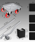 Dimensions and components of Furniture Dolly with 5 Wheels, Heavy Duty Carbon Steel Panel Furniture Movers, 360° Rotatable Rubber Universal Wheels.