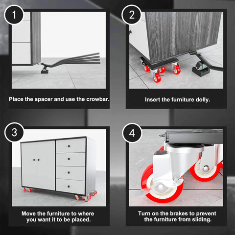 Instructions for using ✝️ Furniture Dolly Set 5 Wheels Heavy Duty, Furniture Movers with Silent Rubber Wheels, 360° Rotation with Brake, 1400Lbs Load Capacity