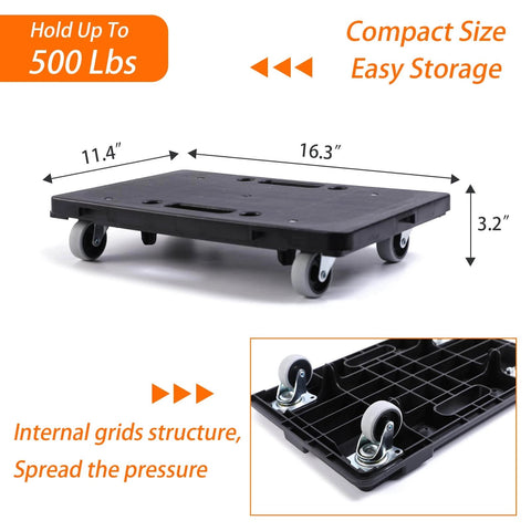 Furniture Dolly,Furniture Movers Dollys with Wheels,16in-11in 500lbs Capacity,Moving Dolly 4 Wheels Heavy Duty,black dolly with wheels