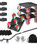 Heavy Duty 1500LBS Furniture Dolly & Movers with 5X 360° Wheels - Carbon Steel Panel & Non-Slip Casters, Lifter Jacks, Red