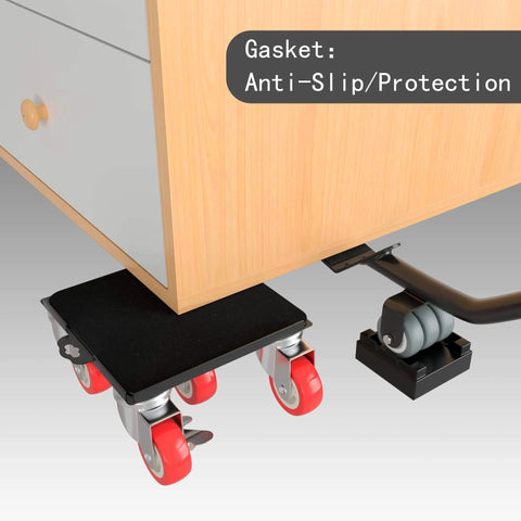 Furniture Dolly and Furniture Movers with 5-Wheel Carbon Steel Panel, Heavy-Duty Lifter and 360° Rotatable Rubber Wheels, Max Load 3474 LBS