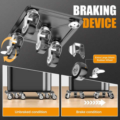 Braking feature of ✝️ Heavy Duty 1500LBS Furniture Dolly & Movers with 5X 360° Wheels, highlighting carbon steel panel and casters.