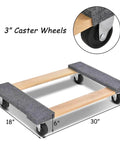 Furniture Dolly Cart with 4 Wheels Pack of 2, 30” x 18” Moving Dolly Heavy Duty, close-up of caster wheels and carpet end.