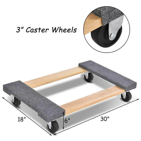 Furniture Dolly Cart with 4 Wheels Pack of 2, 30” x 18” Moving Dolly Heavy Duty, close-up of caster wheels and carpet end.