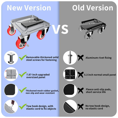 Comparison of new and old Oversize Furniture Dolly with 5 Wheels, highlighting upgraded features and design differences.