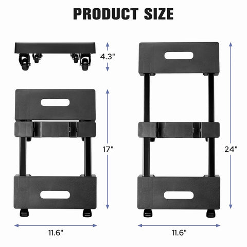 ✝️ Furniture Dolly with 6 Swivel Casters, Expandable Moving Dolly, 24in-12in Furniture Movers with Wheels, Flat Dollies Brake Wheels, Max 800LBS Capacity, 1 Pack, showing dimensions and expansion range