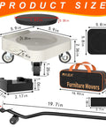✝️ Furniture Dolly,Heavy-Duty Furniture Movers with Removable Center Pad,Non-Slip L-Edge & TPR Wheels,Moving for Round/Flat Leg Furniture shown with dimensions