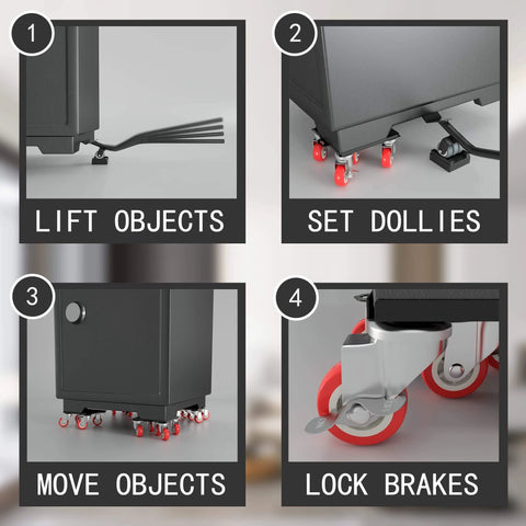 Furniture Dolly and Furniture Movers with 5-Wheel Carbon Steel Panel, Heavy-Duty Lifter and 360° Rotatable Rubber Wheels, Max Load 3474 LBS instructions.