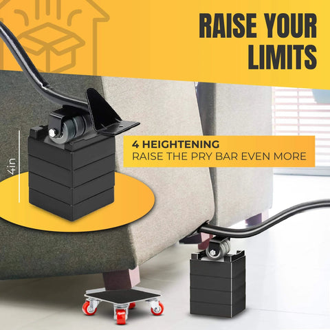 Furniture Moving Dolly Set with 5 Wheel System, Heavy Duty 2300 lb Capacity shown lifting a sofa with lifter tool and swivel casters